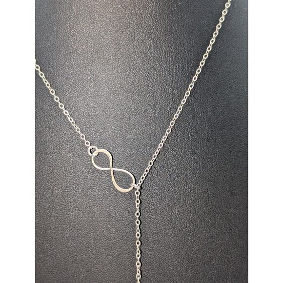925 Sterling Silver Infinity Four Leaf Clover Lariat 16.75"-18.75" Necklace - Picture 3 of 6